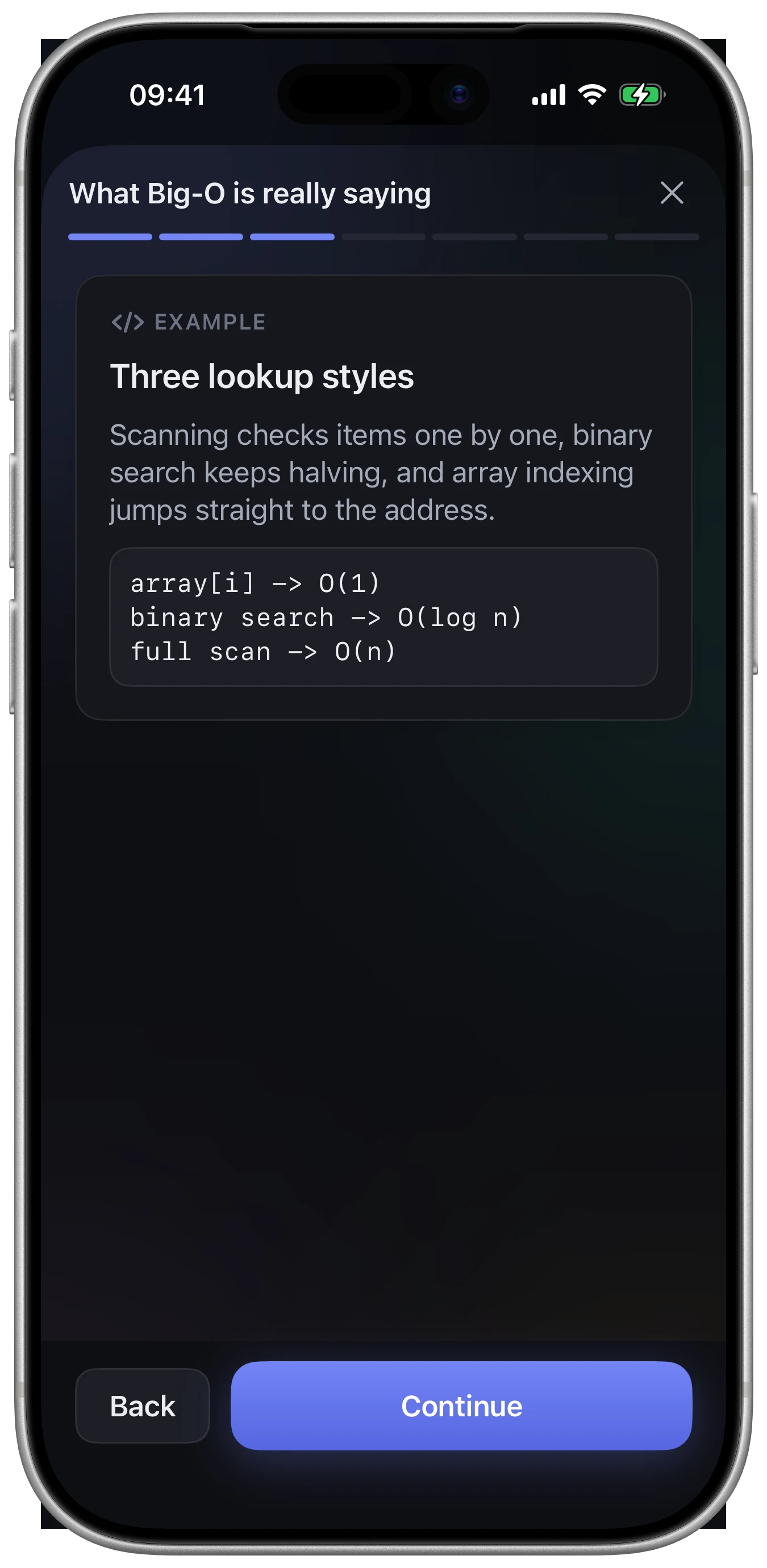Brevia Big-O lesson example on iPhone